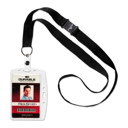 Durable Office Products Durable Shell-Style ID Card Holder, Vertical/Horizontal, With Necklace, Clear, 10/Pack 826819